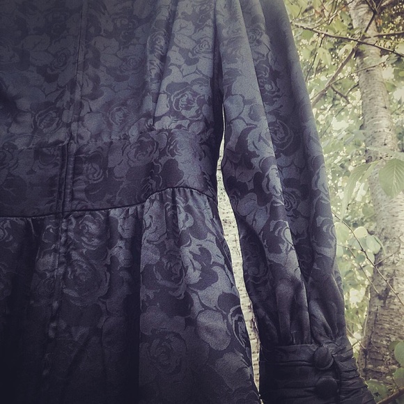 Vintage Silk Rose Dress Noir M - Picture 2 of 6
